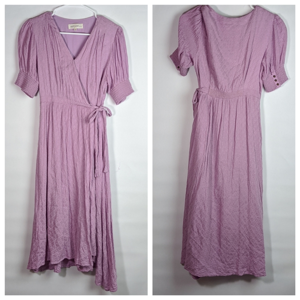 Brass & Roe by cts lavender faux wrap dress
